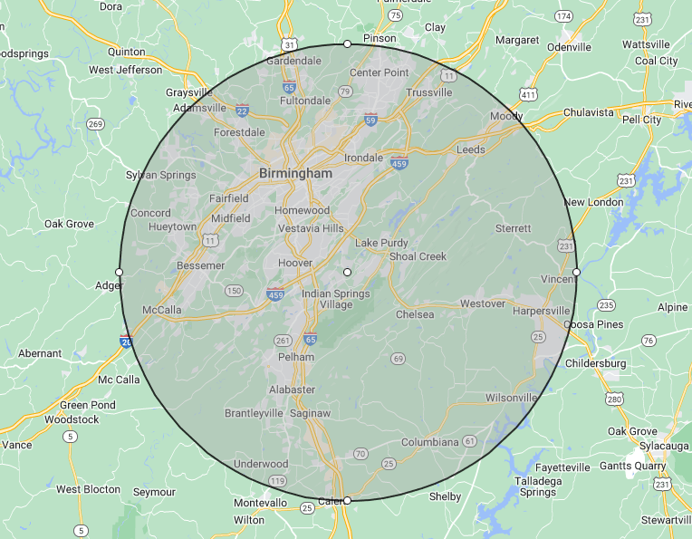 20 mile radius delivery from Spain Park