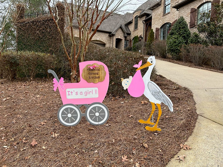 Stork, carriage - girl