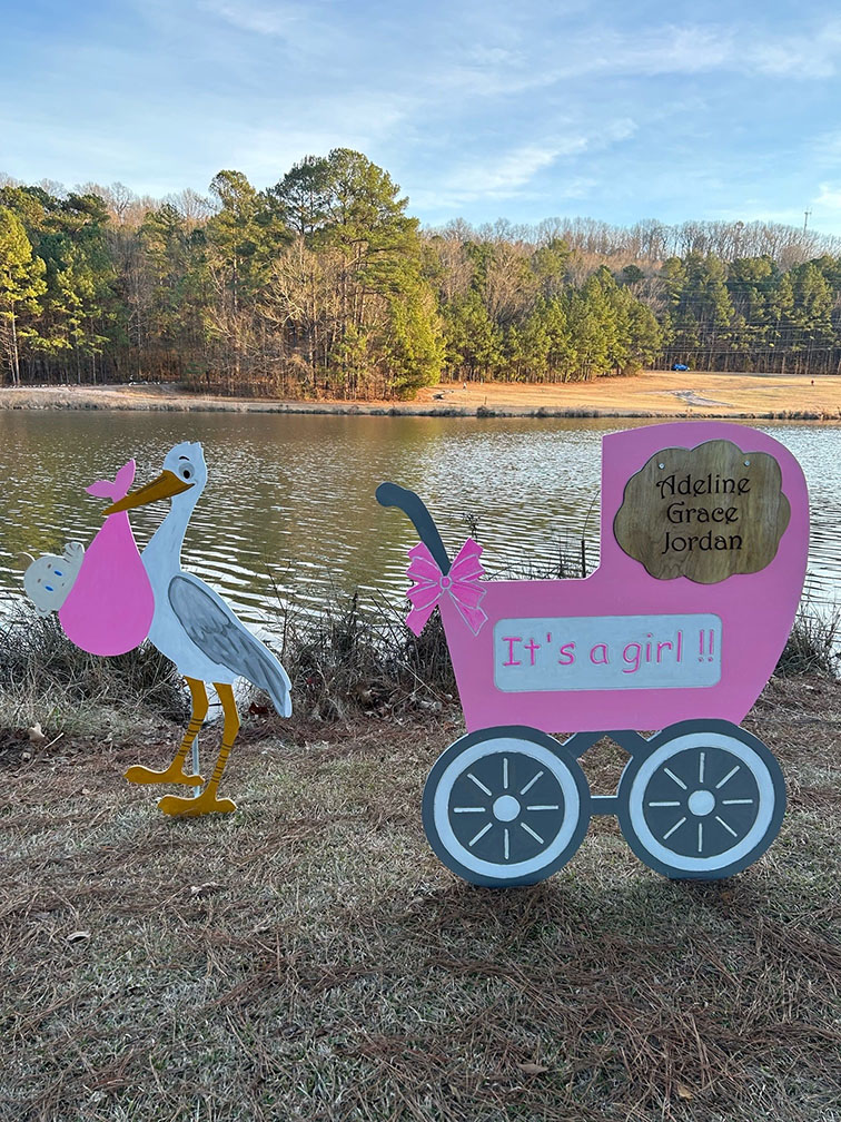 Stork, carriage - girl